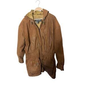 Vintage Cosa Nova genuine Suede hooded jacket/coat size Large leather cinch wome